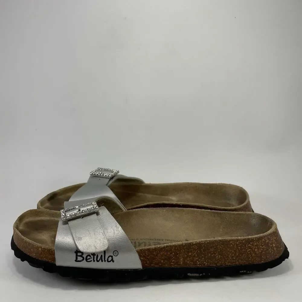 Betula by Birkenstock Rhinestone Silver Slide Sandals Womens Size 38, US 7-7.5
